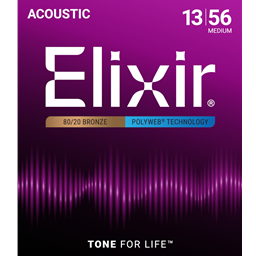 Elixir 11100 Polyweb Coated 80/20 Bronze Medium 13-56 Gauge Acoustic Guitar String Set