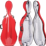 Bobelock Red 4/4 Cello Case Fiberglass Suspension Wheels - Gray Interior