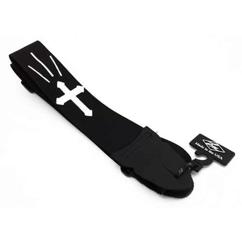 LM White Cross Black Guitar Strap - Lm
