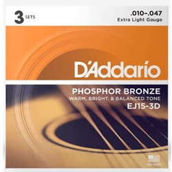 D'Addario EJ15-3D Extra Light Acoustic Guitar Strings 3-Pack