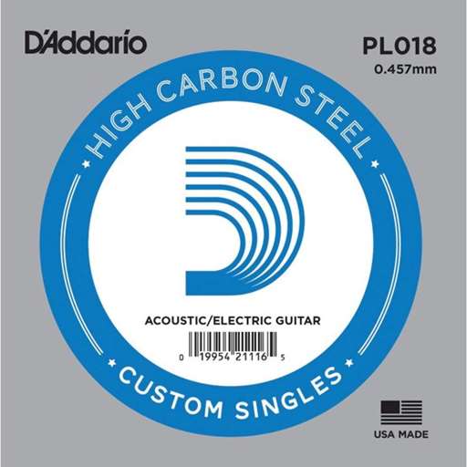 D'Addario PL018 Plain Steel .018 Gauge Single String