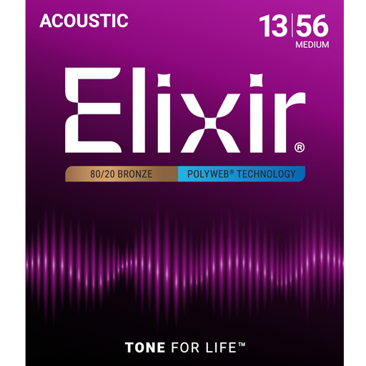 Elixir 11100 Polyweb Coated 80/20 Bronze Medium 13-56 Gauge Acoustic Guitar String Set