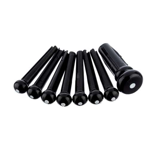 Fender Bridge Pin Set Black with White Dot, 7 piece