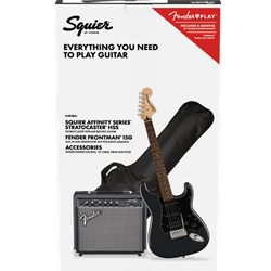 Squier Affinity Series Stratocaster HHS Electric Guitar Package, Charcoal Frost Metallic