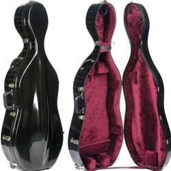 Bobelock 4/4 Black Cello Case wheels, Suspension Wine Velour Interior