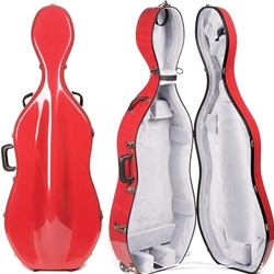 Bobelock Red 4/4 Cello Case Fiberglass Suspension Wheels - Gray Interior